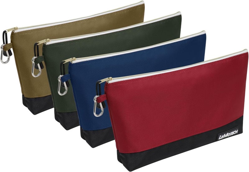 LeMotech Zipper Tool Bag, Stand-Up Tool Pouch with Carabiners,Utility Bag,Water Resistant Storage Bag,12x6.8-Inch Red/Brown/Blue/Olive 4 Pack - Image 1